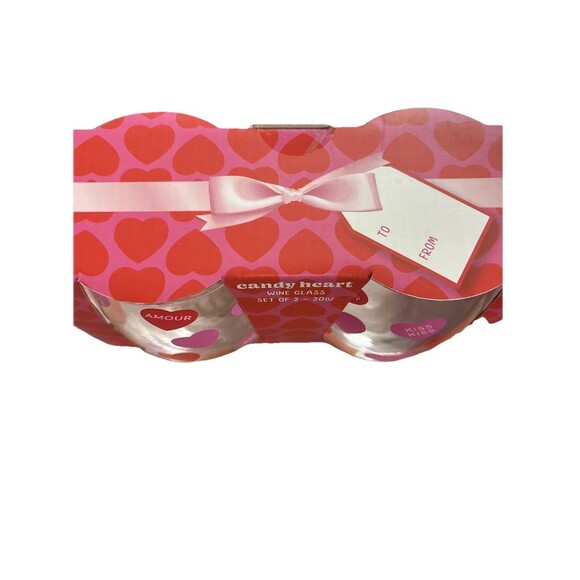 Wine Glass 2 Piece 20 Oz Candy Hearts and Kisses Stemless Wine Glass Set - Picture 2 of 2